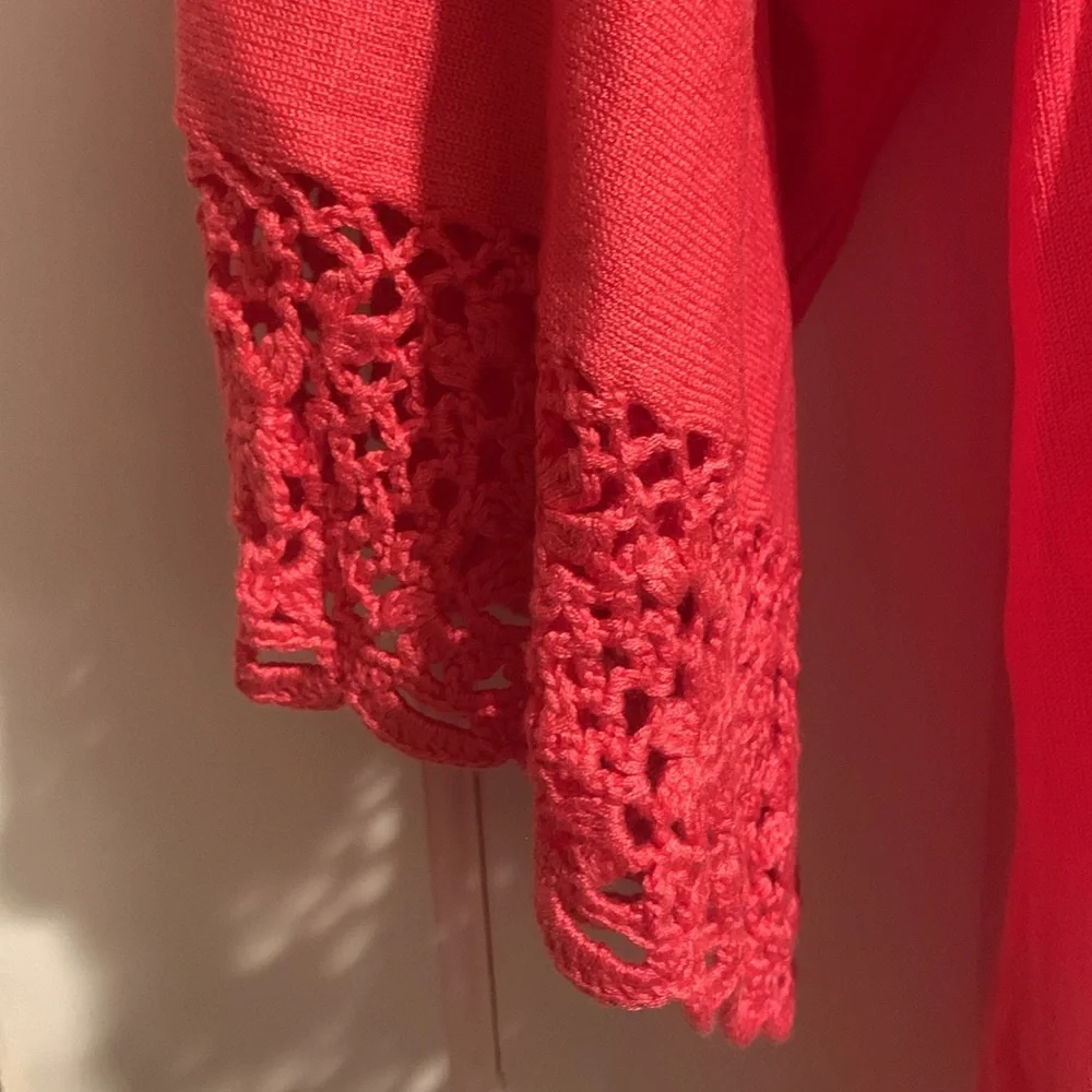 Boston Proper Coral Crochet Accented Lightweight Sweater - Picture 3 of 10